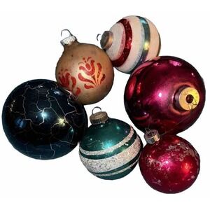VTG Glass Glitter Ornaments Hand Painted, European Lot Of 6, Shiny Brites Too
